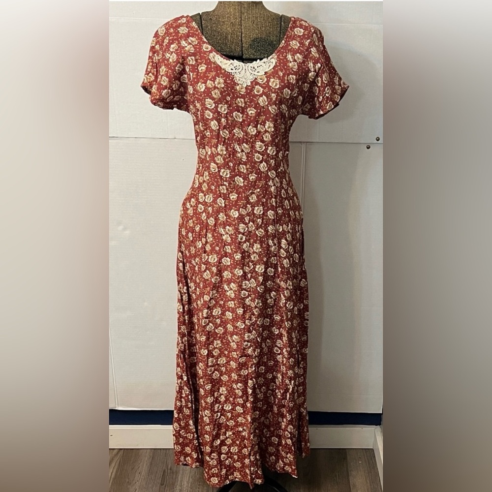 ALL THAT JAZZ VINTAGE 80’s/90’s FLORAL LACE MAXI DRESS SMALL